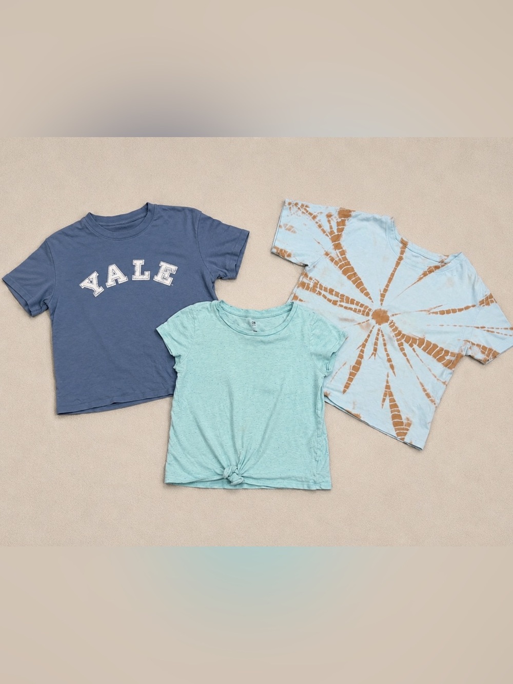 Girls’ Casual Tee Bundle Size Large| YALE Graphic, Tie-Dye & Knot Front Tops |